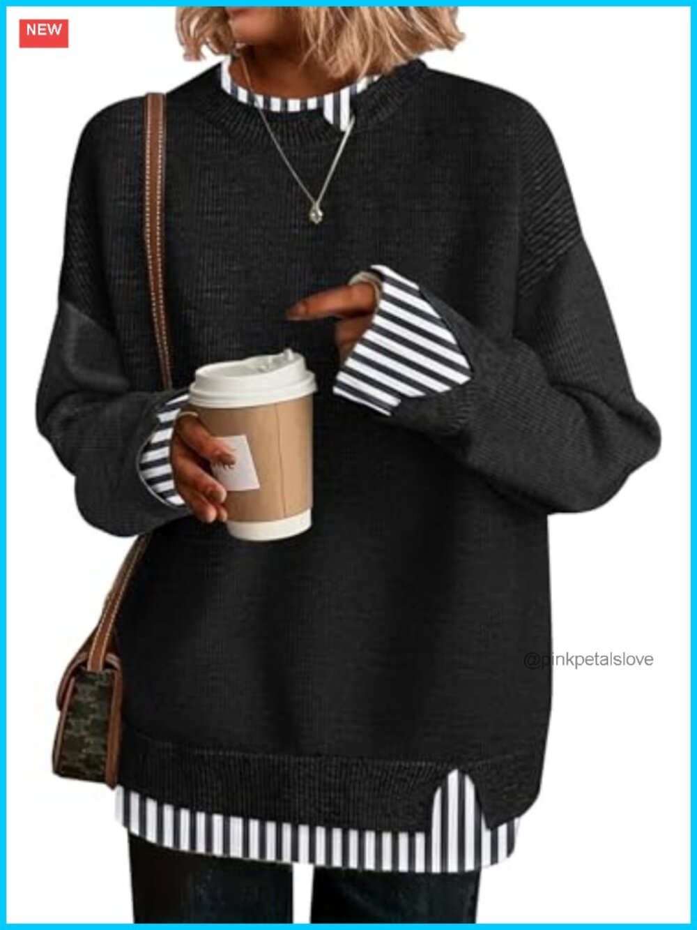 Womens Oversized Cut-Out Sweater Drop Shoulder Ribbed Knit Pullover